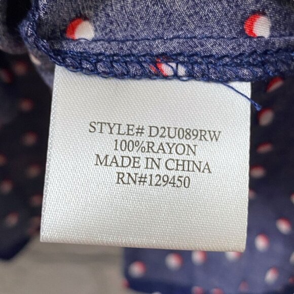 FRED DAVID Blouse Plus Size 1X Rayon Womens Top 3/4 Sleeve  Navy Red Dot NWT - Picture 12 of 12